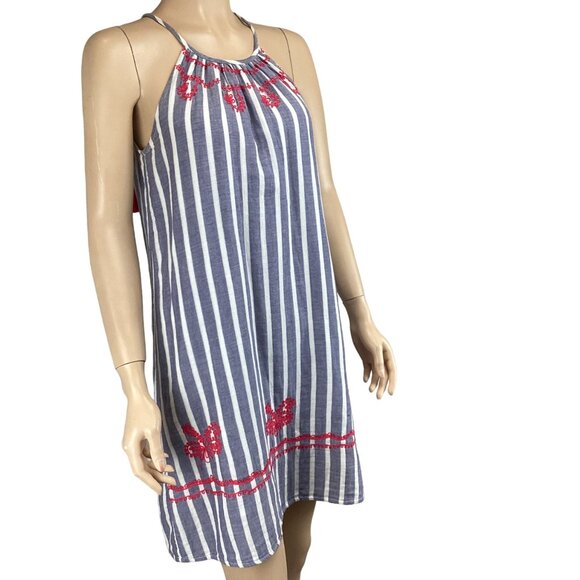 THML Dress Size Small Halter‎ Sleeveless Dress Blue Pink Embroidery - Picture 4 of 7